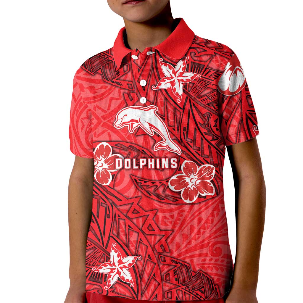 Personalised Dolphins Kid Polo Shirt Polynesian Tribal Pattern With Rugby Dolphin Mascot Art