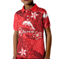 Personalised Dolphins Kid Polo Shirt Polynesian Tribal Pattern With Rugby Dolphin Mascot Art