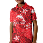 Personalised Dolphins Kid Polo Shirt Polynesian Tribal Pattern With Rugby Dolphin Mascot Art