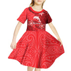 Personalised Dolphins Kid Short Sleeve Dress Polynesian Tribal Pattern With Rugby Dolphin Mascot Art