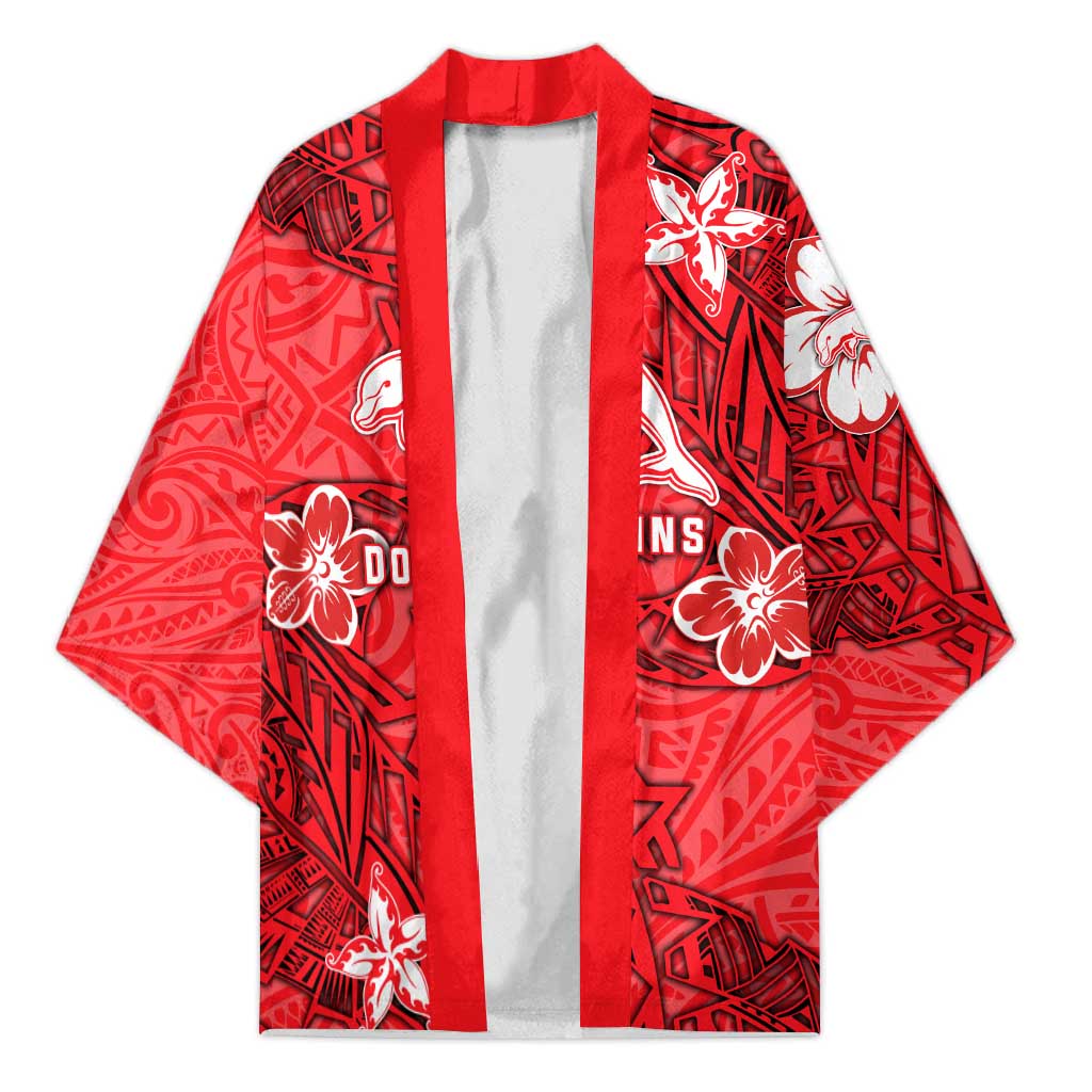 Personalised Dolphins Kimono Polynesian Tribal Pattern With Rugby Dolphin Mascot Art