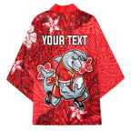 Personalised Dolphins Kimono Polynesian Tribal Pattern With Rugby Dolphin Mascot Art