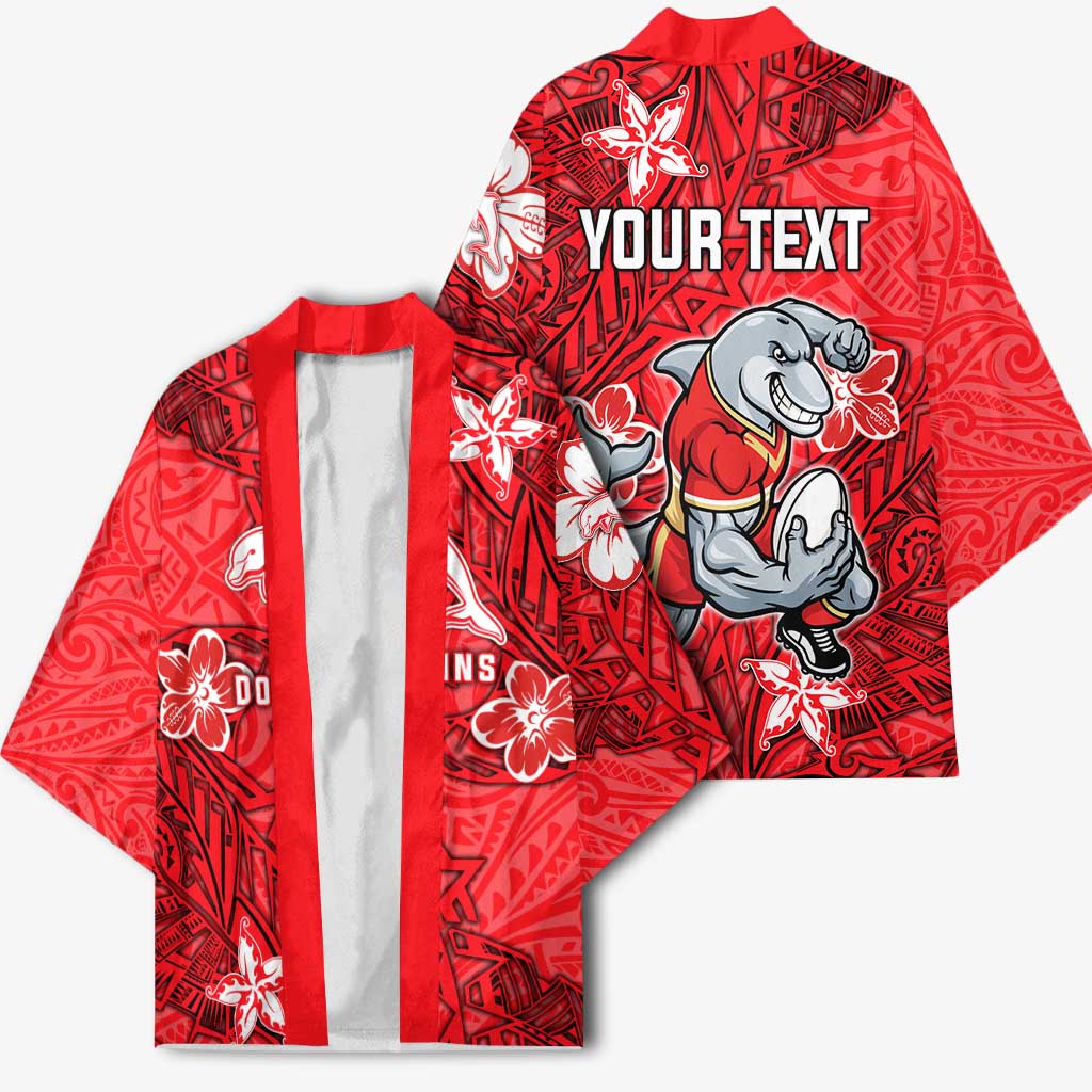 Personalised Dolphins Kimono Polynesian Tribal Pattern With Rugby Dolphin Mascot Art
