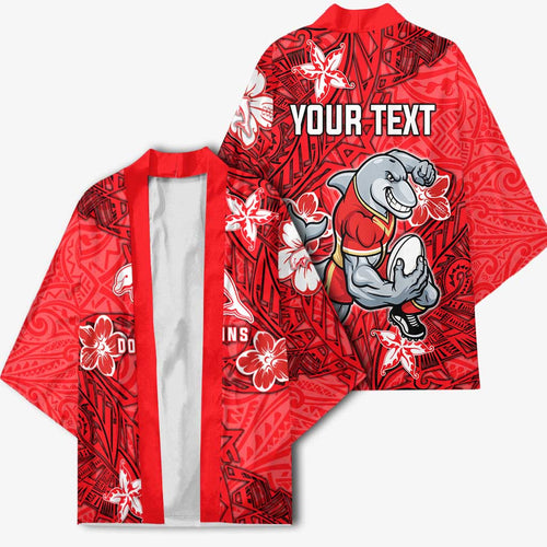 Personalised Dolphins Kimono Polynesian Tribal Pattern With Rugby Dolphin Mascot Art