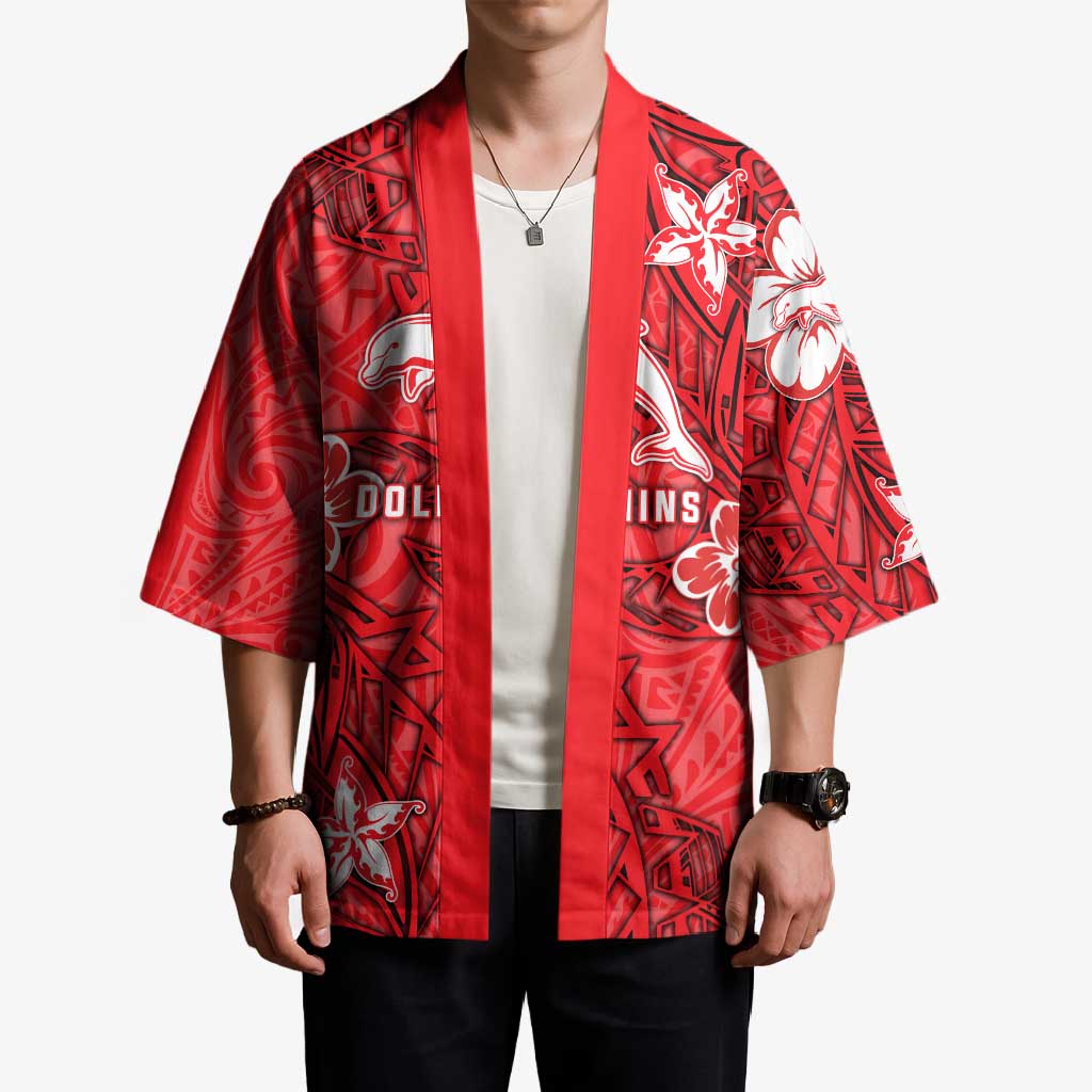 Personalised Dolphins Kimono Polynesian Tribal Pattern With Rugby Dolphin Mascot Art