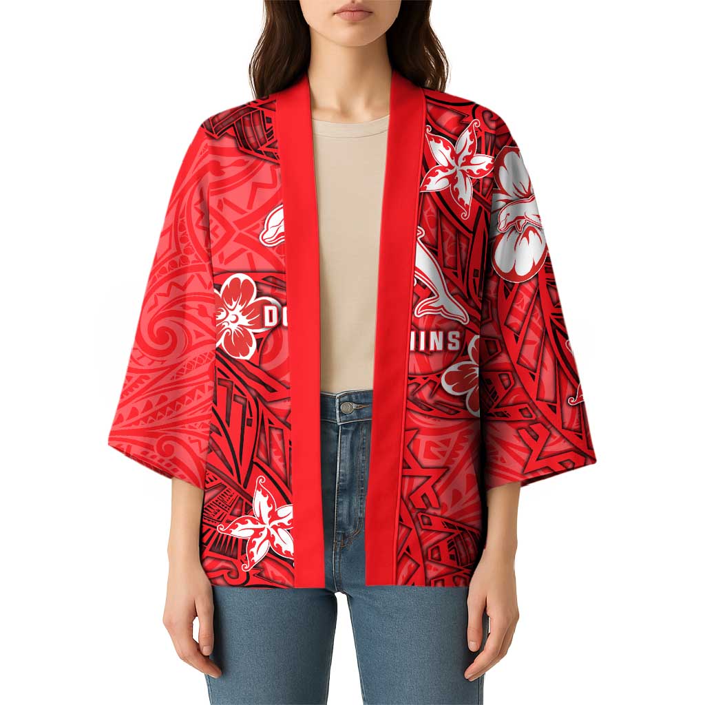 Personalised Dolphins Kimono Polynesian Tribal Pattern With Rugby Dolphin Mascot Art