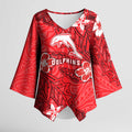 Personalised Dolphins Kimono Sleeve Blouse Polynesian Tribal Pattern With Rugby Dolphin Mascot Art