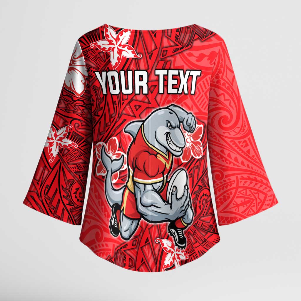 Personalised Dolphins Kimono Sleeve Blouse Polynesian Tribal Pattern With Rugby Dolphin Mascot Art