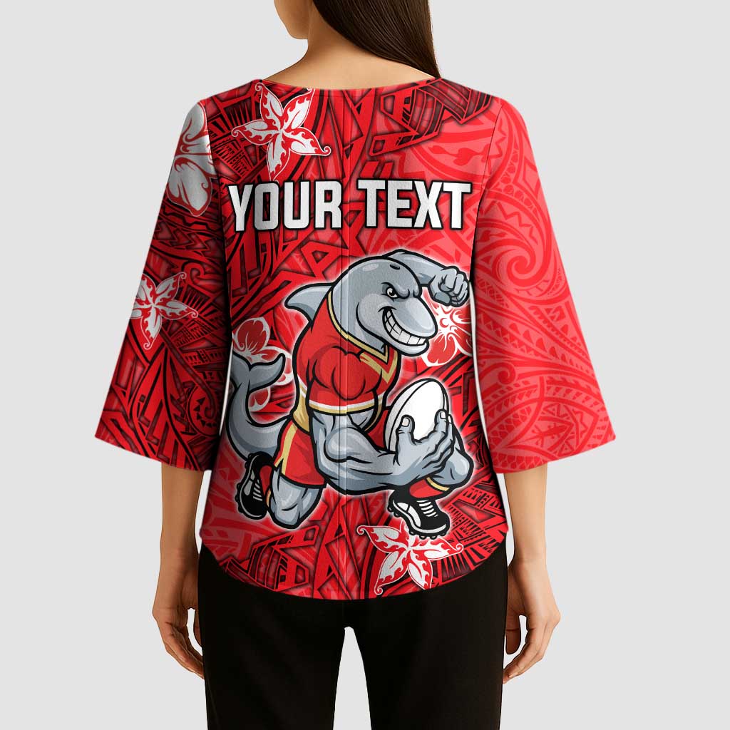 Personalised Dolphins Kimono Sleeve Blouse Polynesian Tribal Pattern With Rugby Dolphin Mascot Art