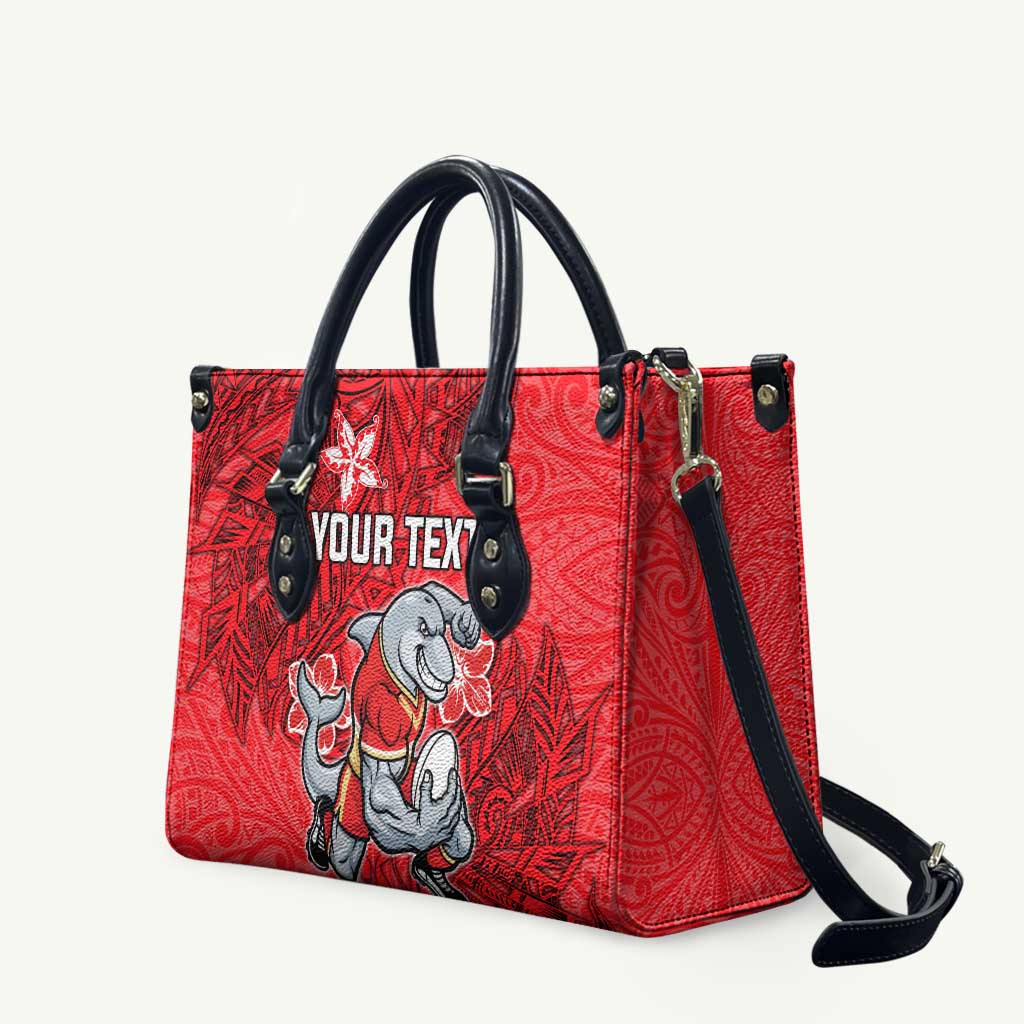 Personalised Dolphins Leather Bag Polynesian Tribal Pattern With Rugby Dolphin Mascot Art