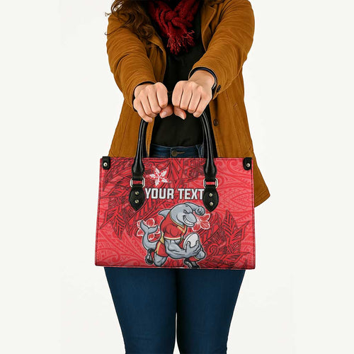 Personalised Dolphins Leather Bag Polynesian Tribal Pattern With Rugby Dolphin Mascot Art