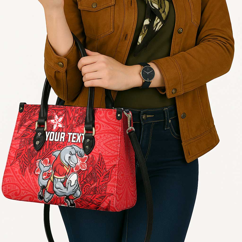 Personalised Dolphins Leather Bag Polynesian Tribal Pattern With Rugby Dolphin Mascot Art