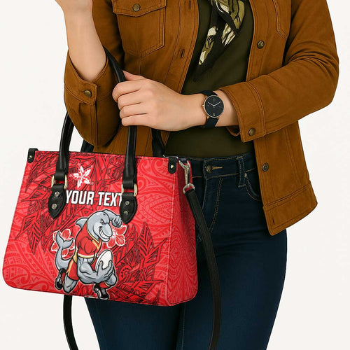 Personalised Dolphins Leather Bag Polynesian Tribal Pattern With Rugby Dolphin Mascot Art