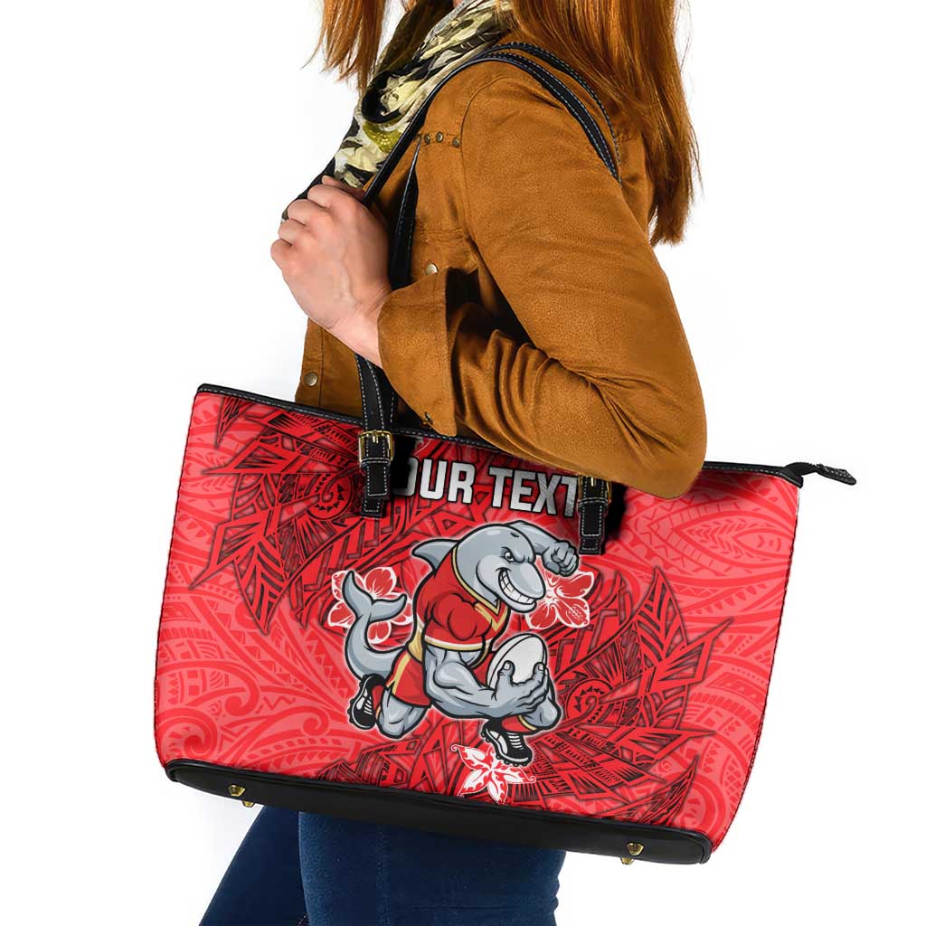 Personalised Dolphins Leather Tote Bag Polynesian Tribal Pattern With Rugby Dolphin Mascot Art