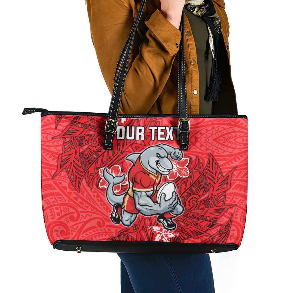 Personalised Dolphins Leather Tote Bag Polynesian Tribal Pattern With Rugby Dolphin Mascot Art