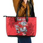 Personalised Dolphins Leather Tote Bag Polynesian Tribal Pattern With Rugby Dolphin Mascot Art