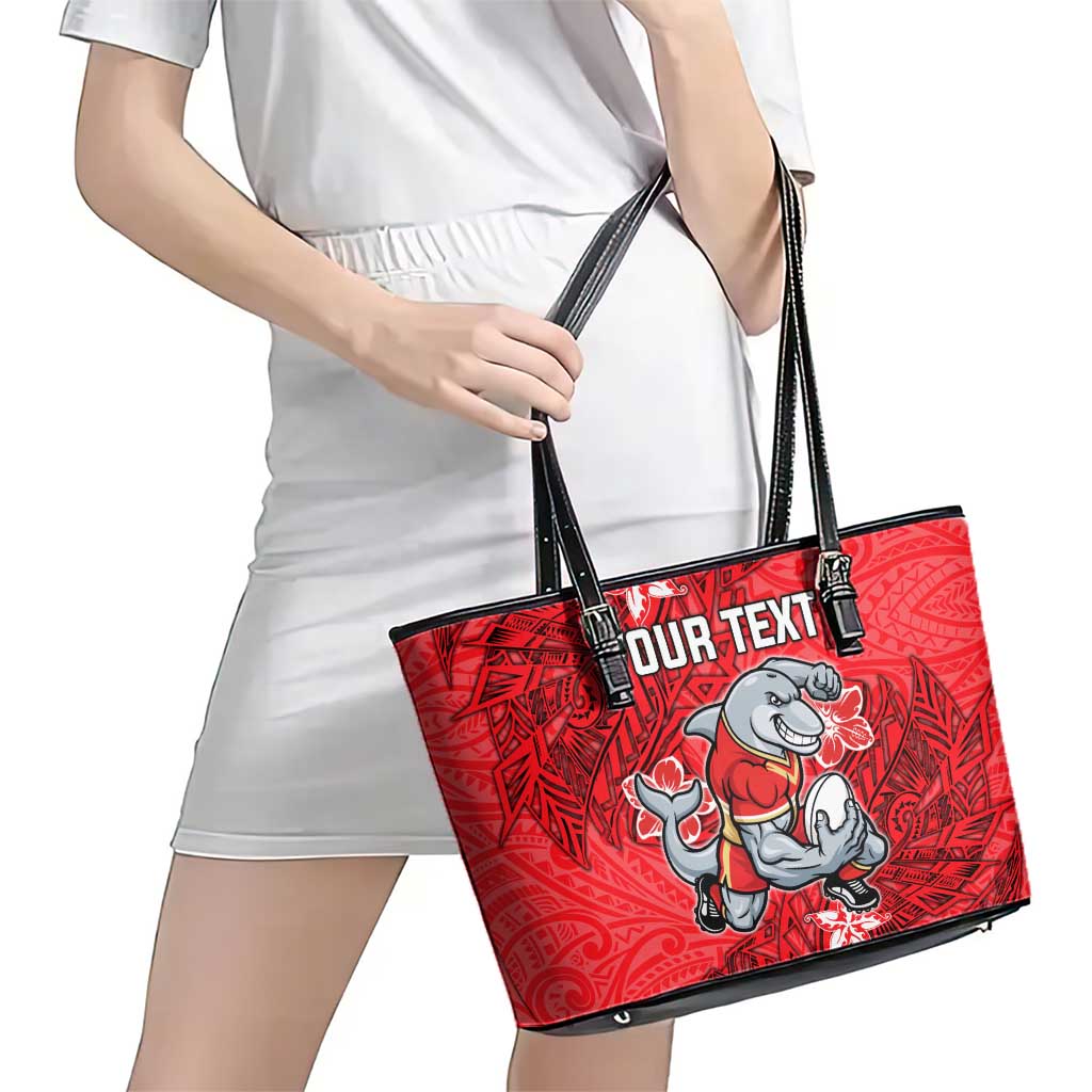 Personalised Dolphins Leather Tote Bag Polynesian Tribal Pattern With Rugby Dolphin Mascot Art