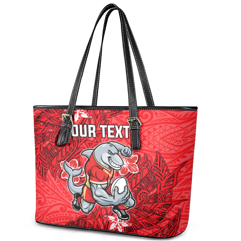 Personalised Dolphins Leather Tote Bag Polynesian Tribal Pattern With Rugby Dolphin Mascot Art
