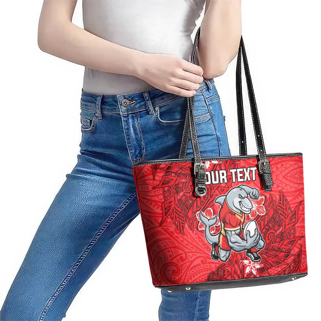 Personalised Dolphins Leather Tote Bag Polynesian Tribal Pattern With Rugby Dolphin Mascot Art