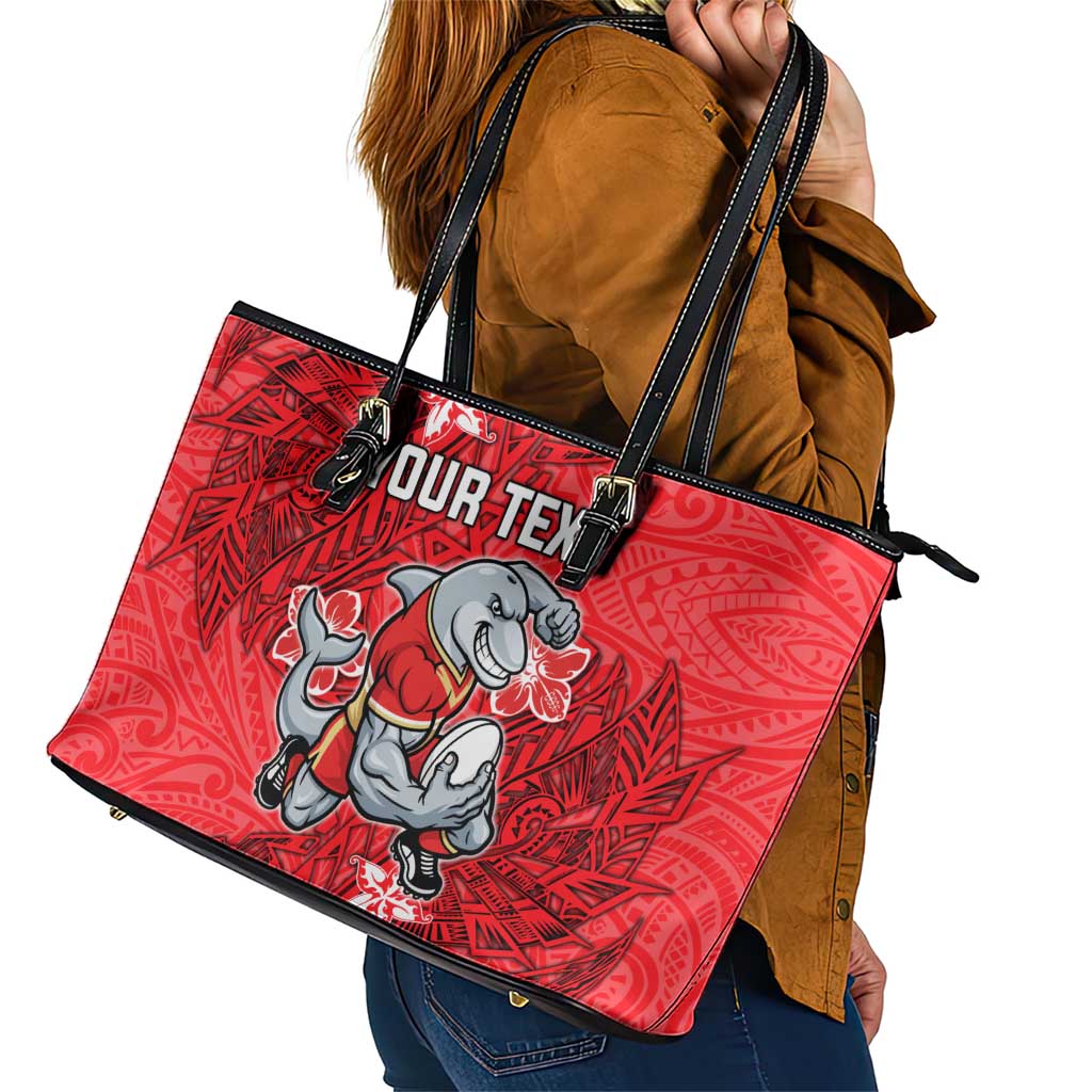 Personalised Dolphins Leather Tote Bag Polynesian Tribal Pattern With Rugby Dolphin Mascot Art