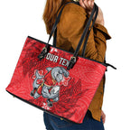 Personalised Dolphins Leather Tote Bag Polynesian Tribal Pattern With Rugby Dolphin Mascot Art
