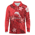Personalised Dolphins Long Sleeve Polo Shirt Polynesian Tribal Pattern With Rugby Dolphin Mascot Art