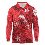 Personalised Dolphins Long Sleeve Polo Shirt Polynesian Tribal Pattern With Rugby Dolphin Mascot Art