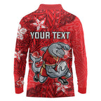 Personalised Dolphins Long Sleeve Polo Shirt Polynesian Tribal Pattern With Rugby Dolphin Mascot Art