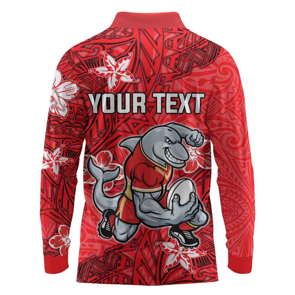 Personalised Dolphins Long Sleeve Polo Shirt Polynesian Tribal Pattern With Rugby Dolphin Mascot Art