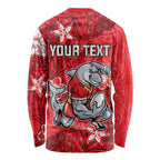 Personalised Dolphins Long Sleeve Shirt Polynesian Tribal Pattern With Rugby Dolphin Mascot Art