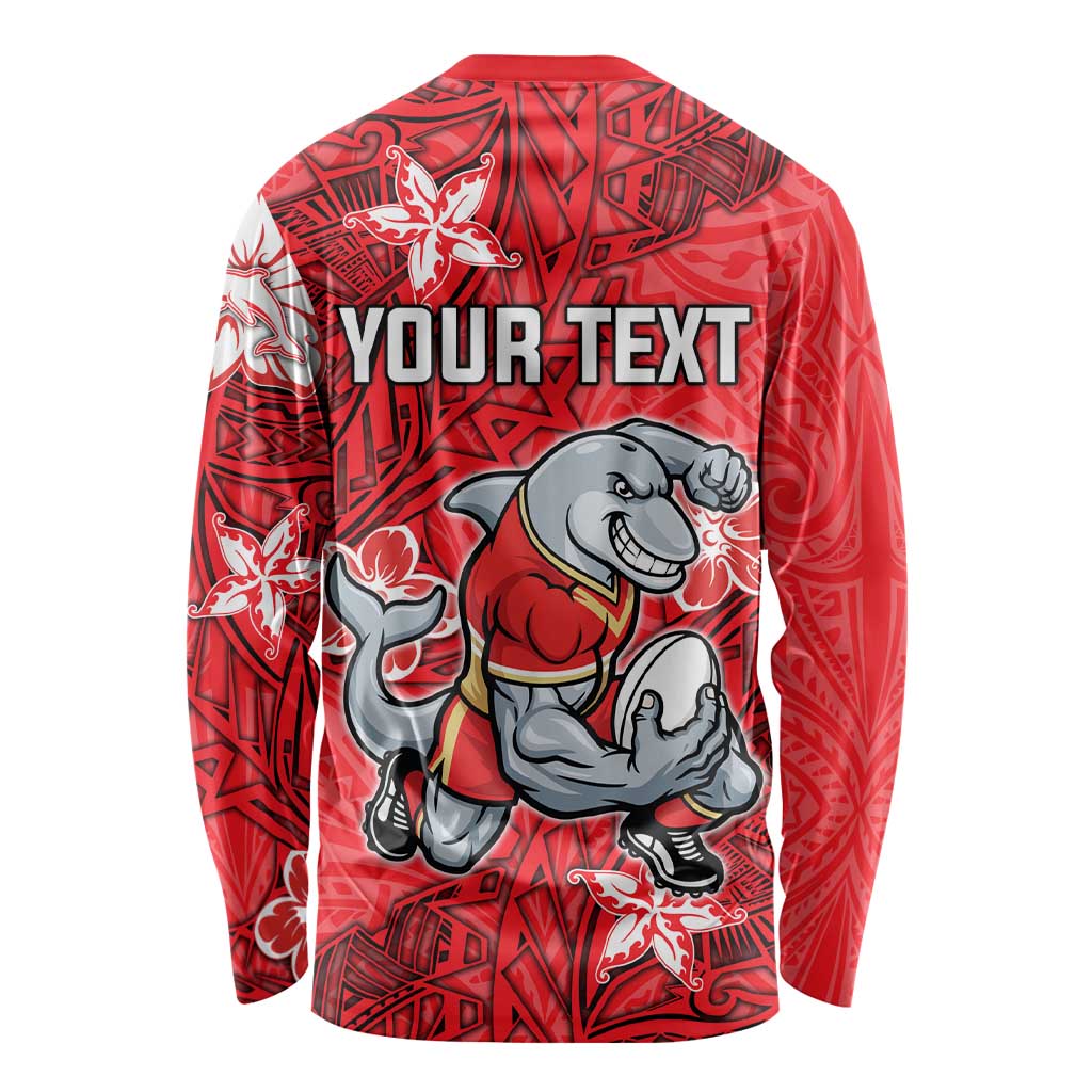 Personalised Dolphins Long Sleeve Shirt Polynesian Tribal Pattern With Rugby Dolphin Mascot Art