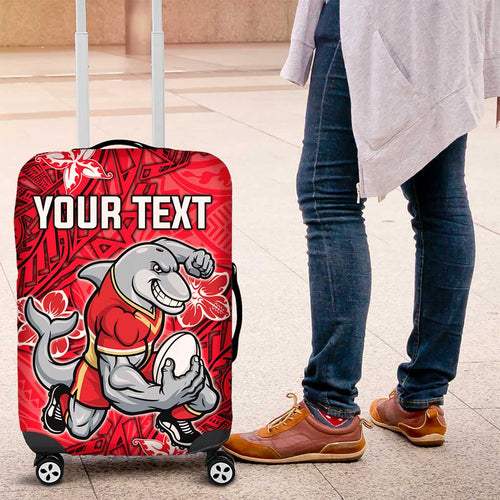 Personalised Dolphins Luggage Cover Polynesian Tribal Pattern With Rugby Dolphin Mascot Art