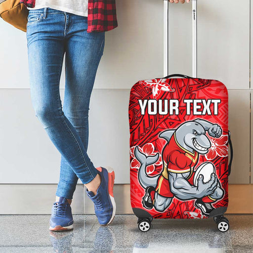 Personalised Dolphins Luggage Cover Polynesian Tribal Pattern With Rugby Dolphin Mascot Art