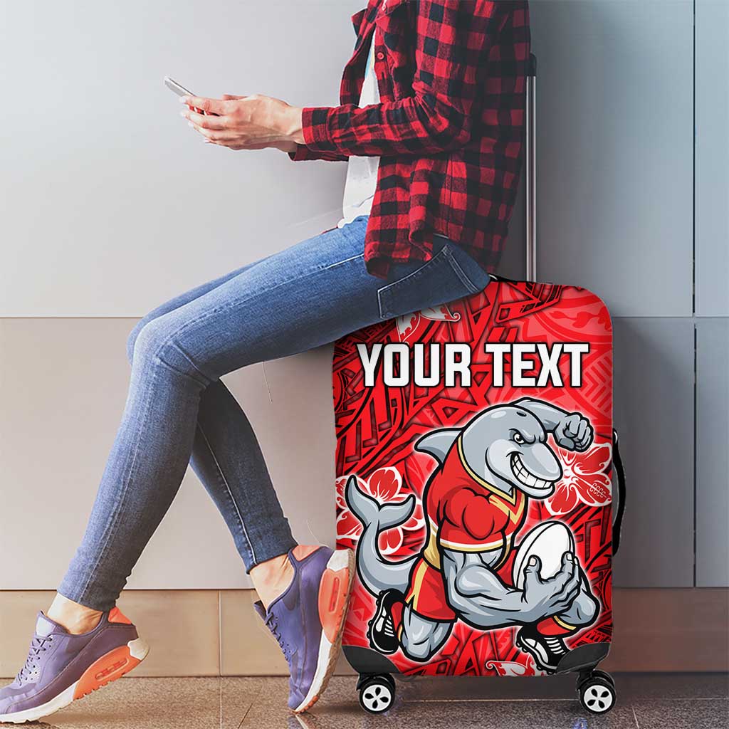 Personalised Dolphins Luggage Cover Polynesian Tribal Pattern With Rugby Dolphin Mascot Art
