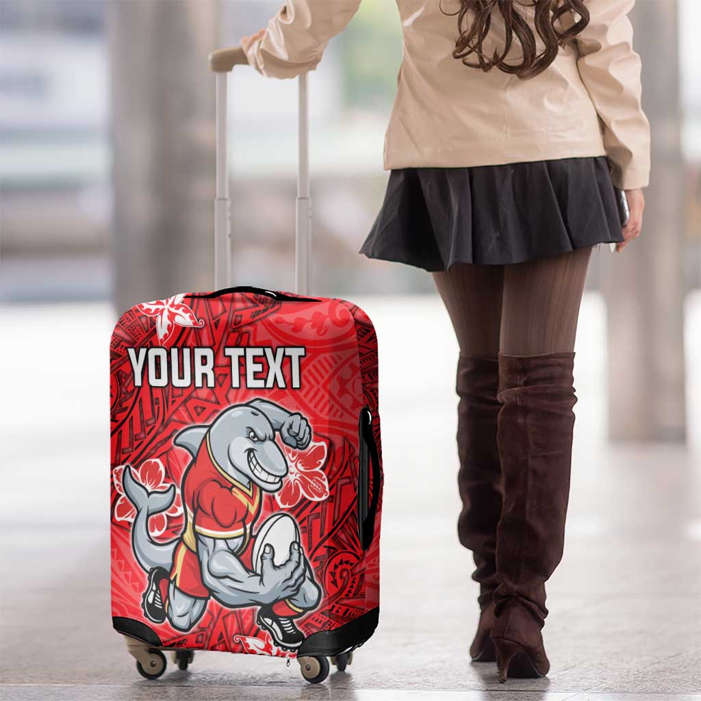 Personalised Dolphins Luggage Cover Polynesian Tribal Pattern With Rugby Dolphin Mascot Art
