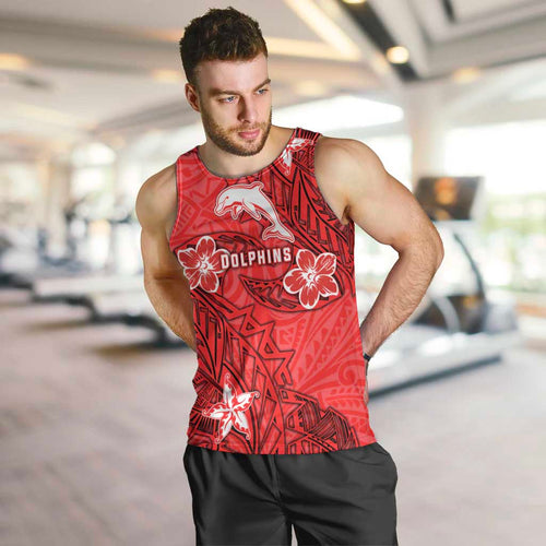 Personalised Dolphins Men Tank Top Polynesian Tribal Pattern With Rugby Dolphin Mascot Art