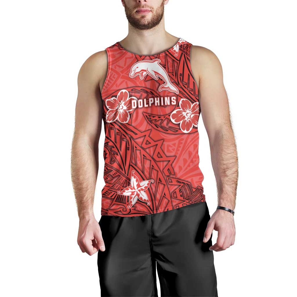 Personalised Dolphins Men Tank Top Polynesian Tribal Pattern With Rugby Dolphin Mascot Art