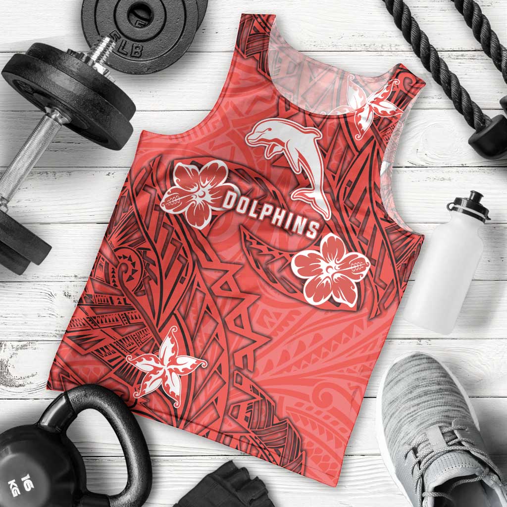 Personalised Dolphins Men Tank Top Polynesian Tribal Pattern With Rugby Dolphin Mascot Art