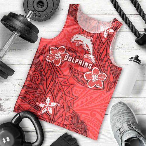 Personalised Dolphins Men Tank Top Polynesian Tribal Pattern With Rugby Dolphin Mascot Art
