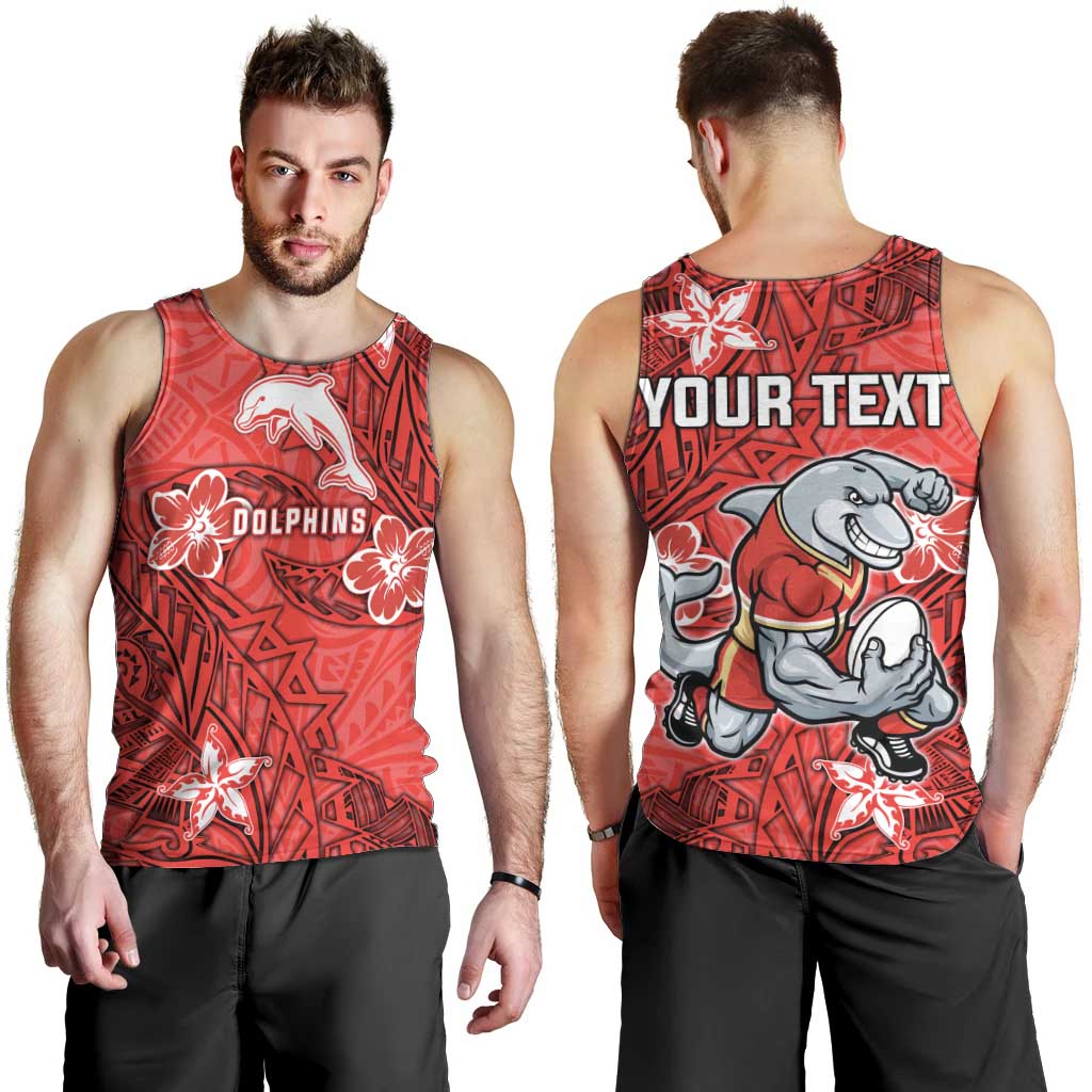 Personalised Dolphins Men Tank Top Polynesian Tribal Pattern With Rugby Dolphin Mascot Art