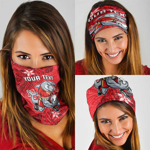 Personalised Dolphins Neck Gaiter Polynesian Tribal Pattern With Rugby Dolphin Mascot Art