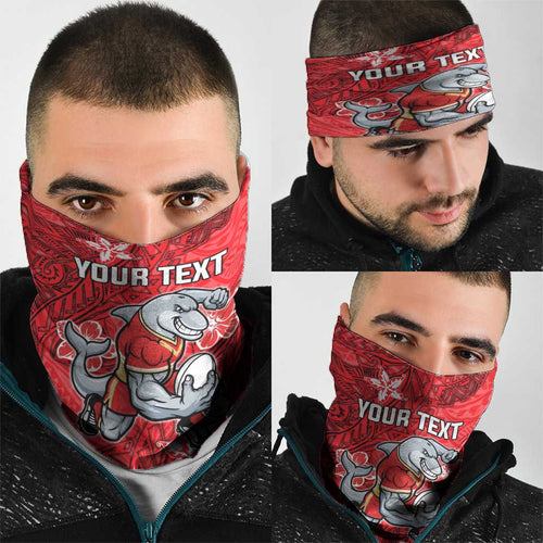 Personalised Dolphins Neck Gaiter Polynesian Tribal Pattern With Rugby Dolphin Mascot Art