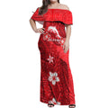 Personalised Dolphins Off Shoulder Maxi Dress Polynesian Tribal Pattern With Rugby Dolphin Mascot Art