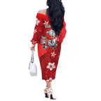 Personalised Dolphins Off The Shoulder Long Sleeve Dress Polynesian Tribal Pattern With Rugby Dolphin Mascot Art