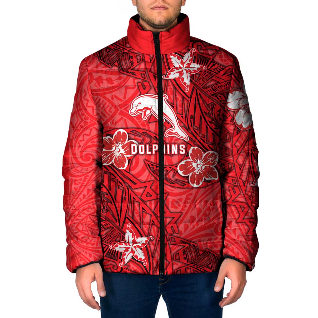 Personalised Dolphins Padded Jacket Polynesian Tribal Pattern With Rugby Dolphin Mascot Art