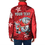 Personalised Dolphins Padded Jacket Polynesian Tribal Pattern With Rugby Dolphin Mascot Art