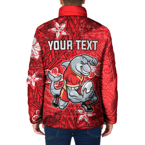 Personalised Dolphins Padded Jacket Polynesian Tribal Pattern With Rugby Dolphin Mascot Art