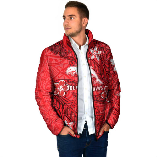 Personalised Dolphins Padded Jacket Polynesian Tribal Pattern With Rugby Dolphin Mascot Art