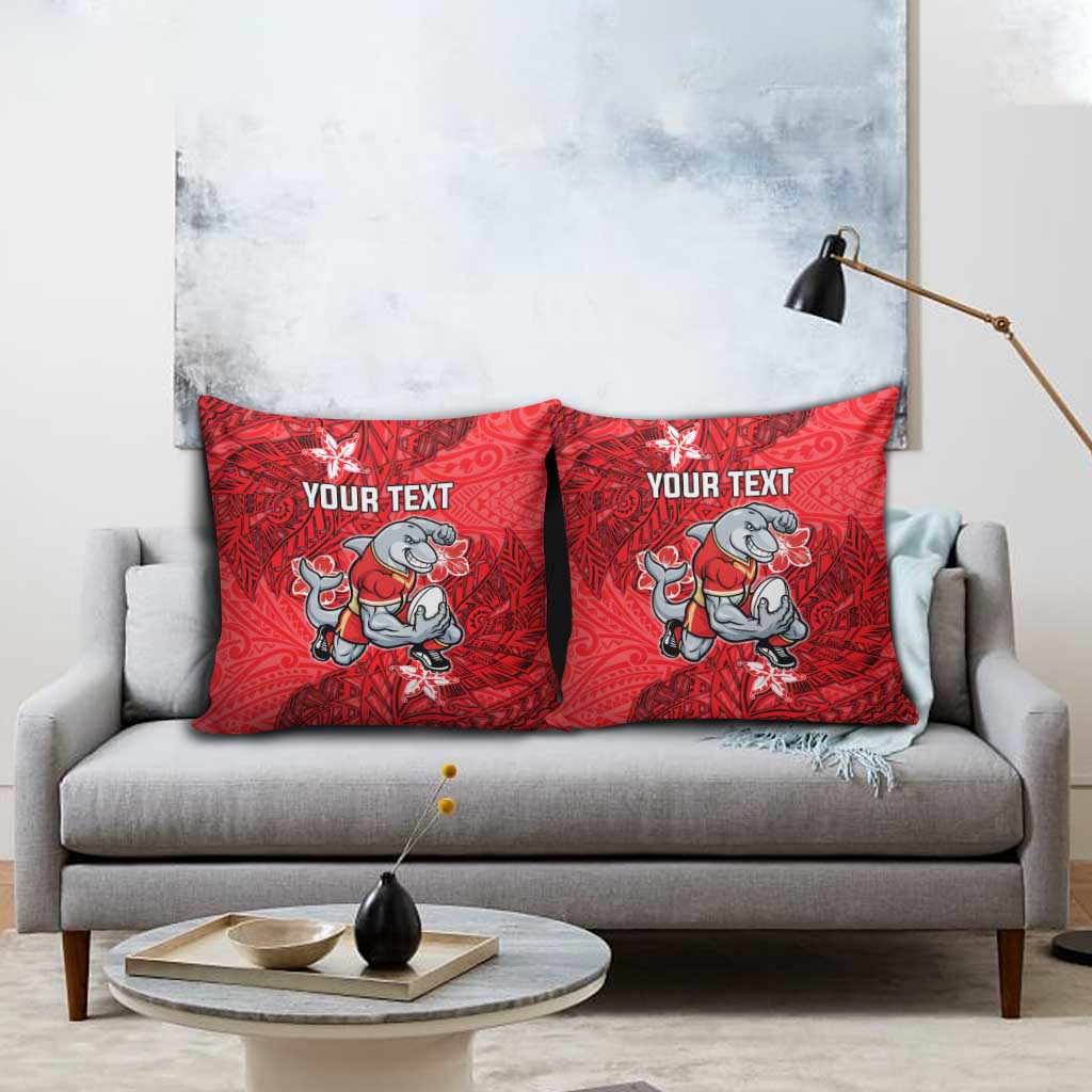 Personalised Dolphins Pillow Cover Polynesian Tribal Pattern With Rugby Dolphin Mascot Art