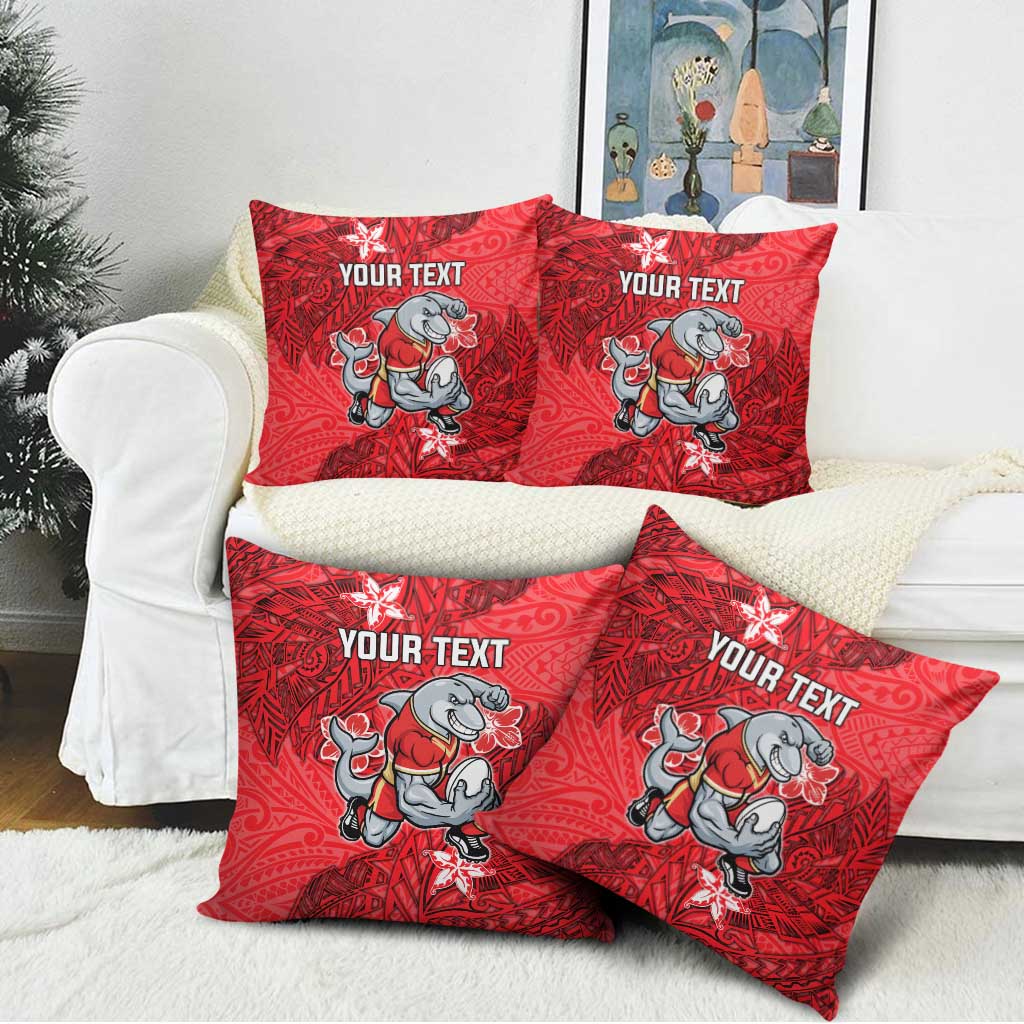 Personalised Dolphins Pillow Cover Polynesian Tribal Pattern With Rugby Dolphin Mascot Art